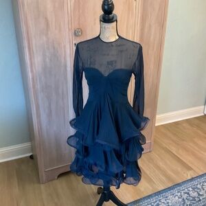 Vintage Scaasi Boutique Navy Blue Silk dramatic Dress Whimisigoth Fairy Formal 6